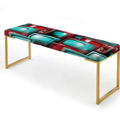 Red And Cyan Poupart Retro Tv Patterns - Abstract Upholstered Gold Bench