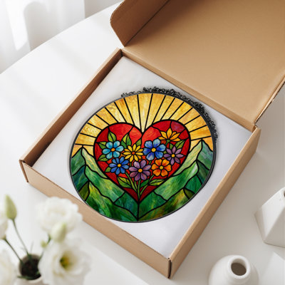 Panneau de vitrail 12 "H Heart Flowers