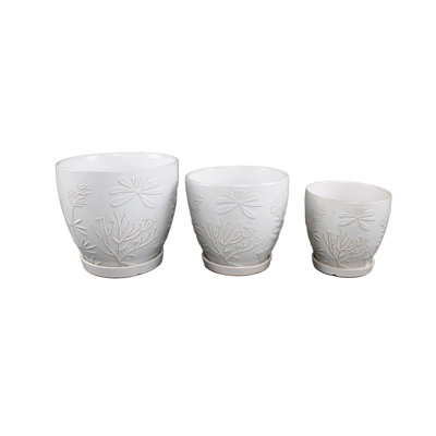 Ensemble de 3 pots en céramique ivoire 10 "et 8" et 6,75 "Jungle Flowers