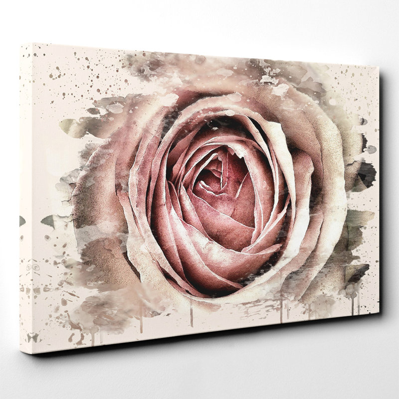 Flower Pink Rose - Wrapped Canvas, 40cm H x 60cm W