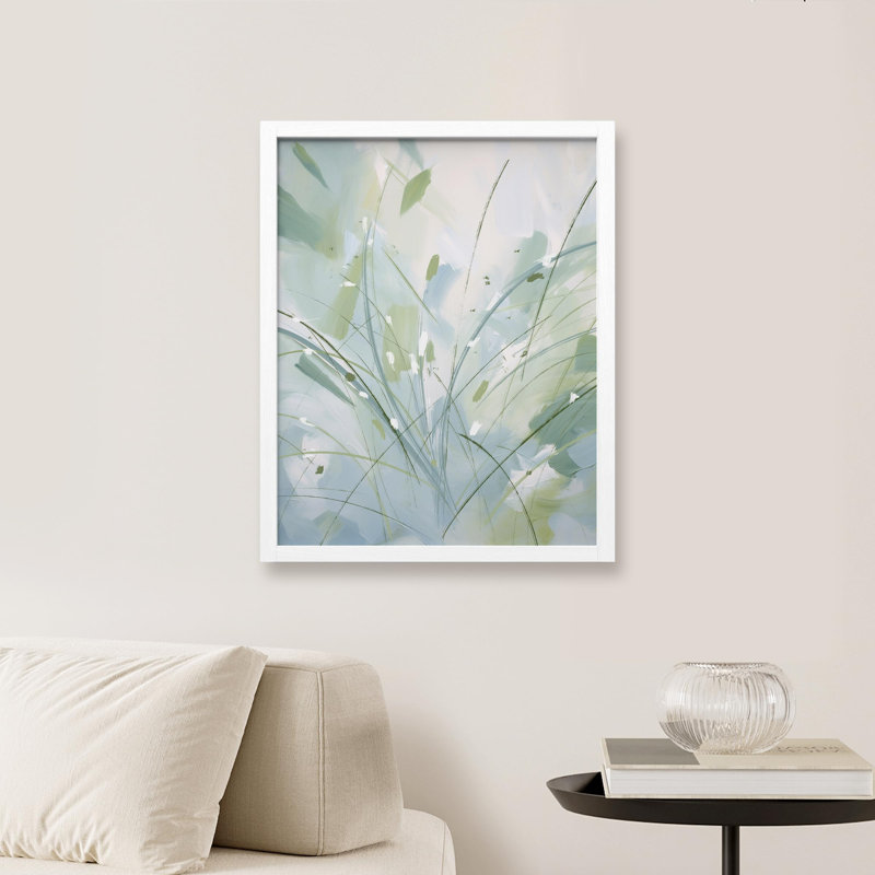 «Verdure abstraite et coup de pinceau» sur, Blanc, H 14 po x l 11 po