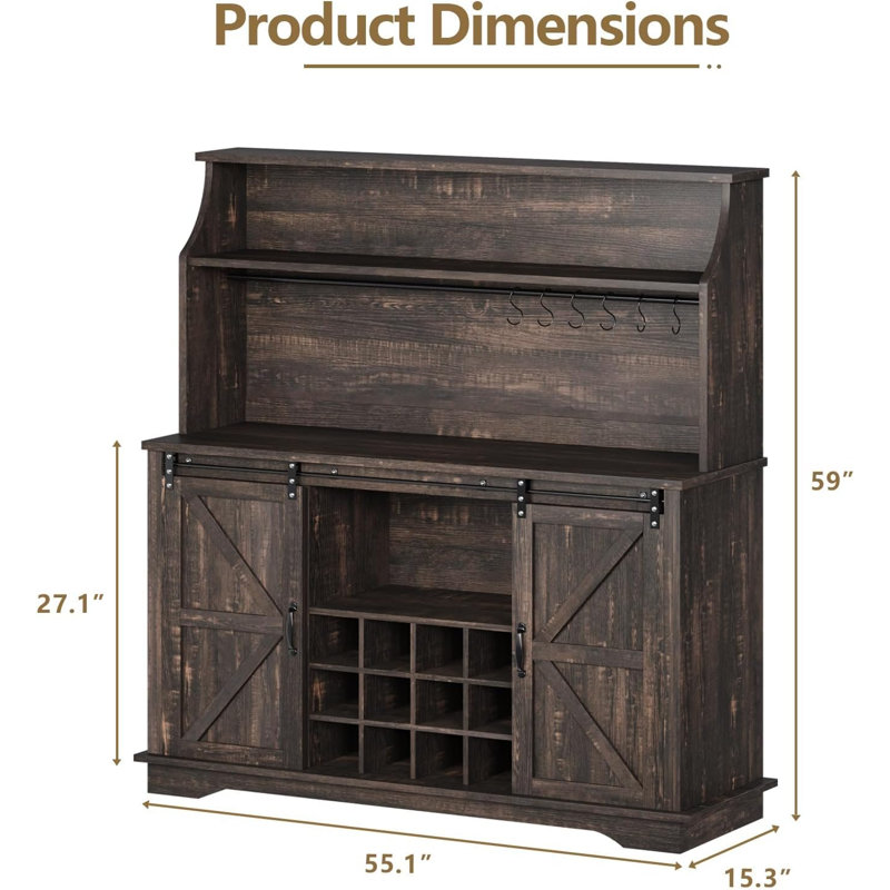Abrianna 55'' Farmhouse Coffee Bar Cabinet with Tier Storage & Wine Racks , Brown