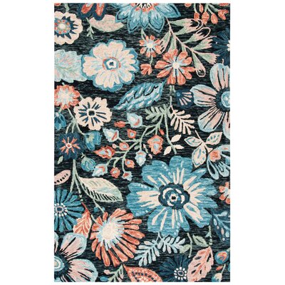 Lonie Floral Handmade Tufted Wool/Cotton Blue/Charcoal Area Rug -  Winston Porter, AAD6F914EDEC441A8F945380284FA267