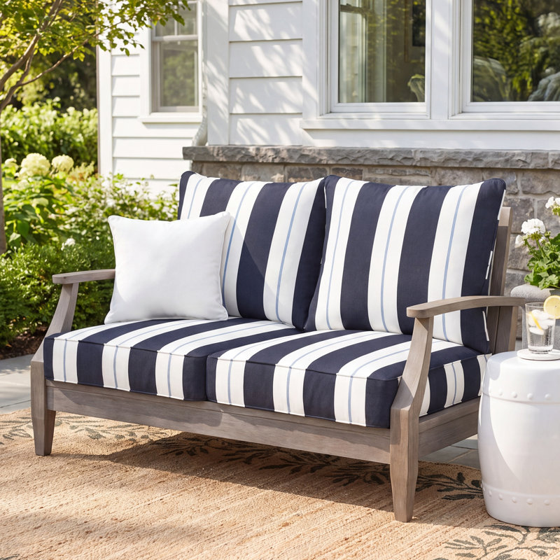 Deana Outdoor Sunbrella Seat/Back Cushion, 23.5" W x 23" D, Navy Stripe Sunbrella®