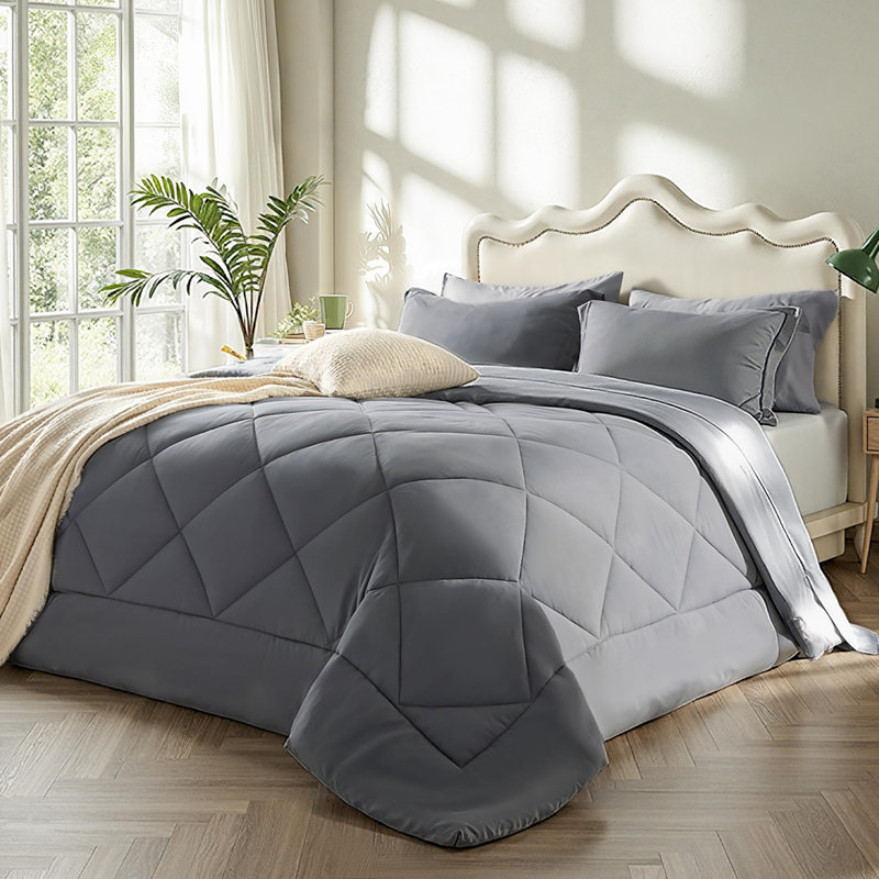 Ensemble d'édredon réversible Literie, lit dans un sac avec bourre en duvet synthétique, Gris