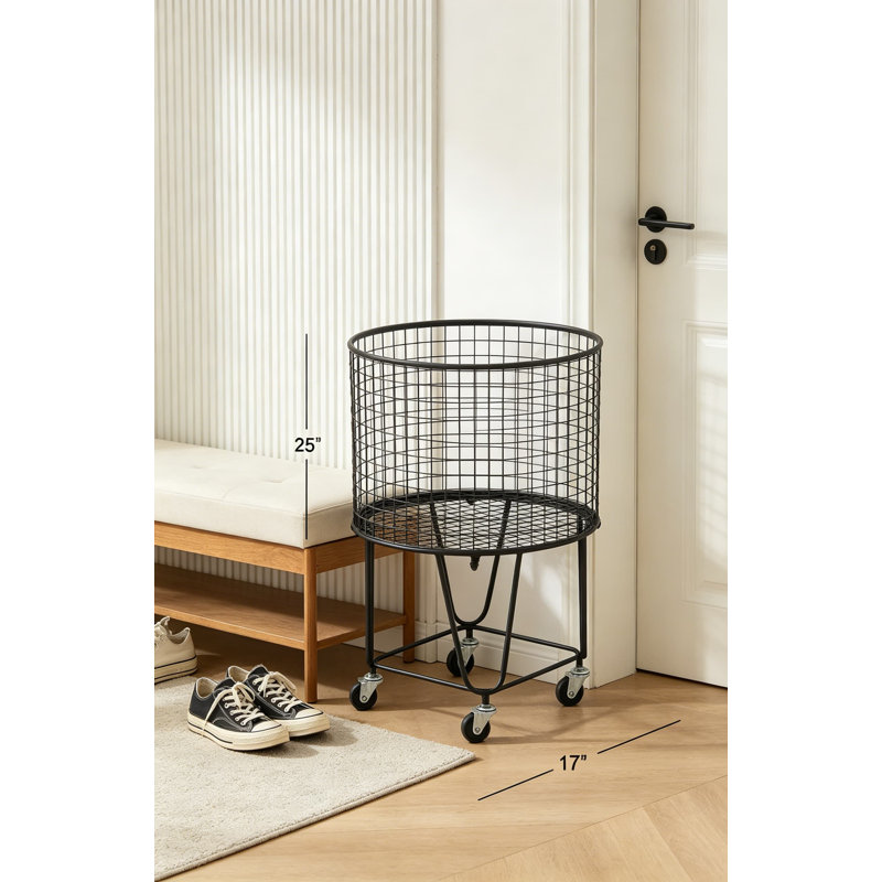 Cosmoliving By Cosmopolitan Metal Rolling Laundry Basket Cart, Heavy Duty Mesh Storage Bin On Wheels, Industrial Design, Black, 18 X 18 X 24 Inches