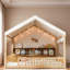 Lit en bois avec auvent, 3 étagères de rangement et lumière DEL-530355334