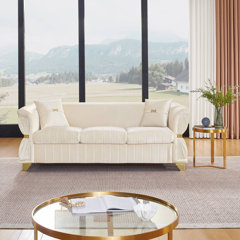 Canapé Lieberman en velours avec pieds dorés, Beige