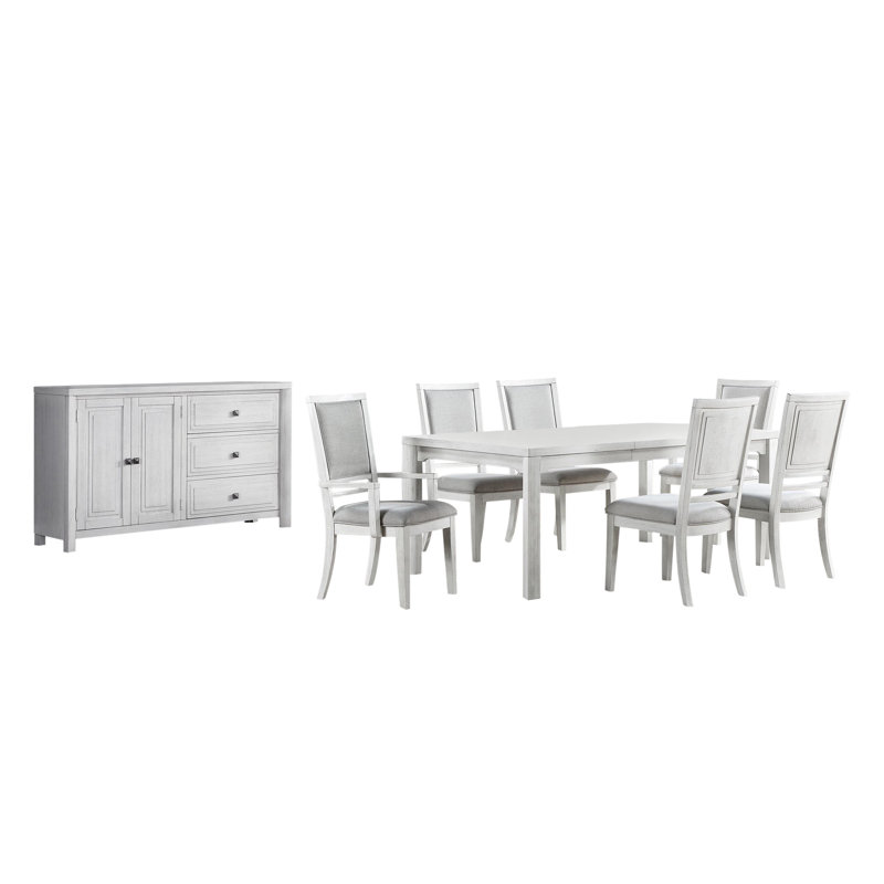 Dover Extendable Four Leg Dining Set, 8 Pieces: Table, 7 Chairs