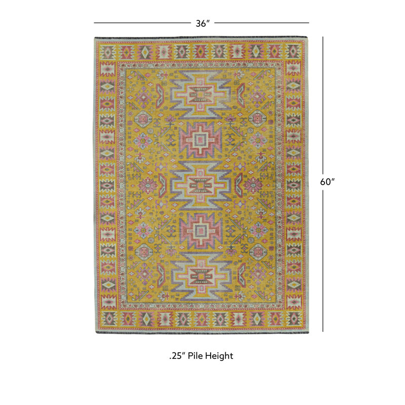 Laurel Sivas Machine Woven Polyester Area Rug in Yellow, Rectangle 3' x 5'