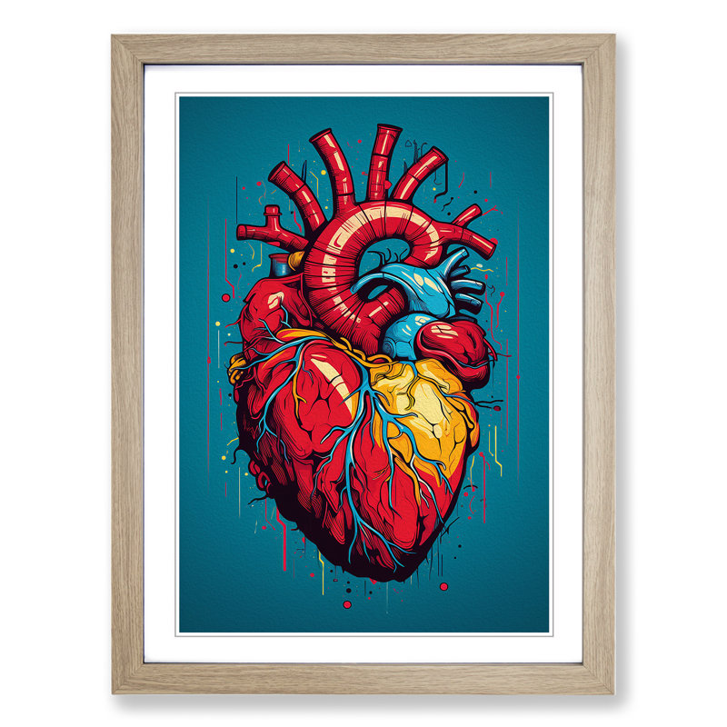 Anatomical Heart Pop Art - Framed Print, 34cm H x 25cm W, Oak Framed