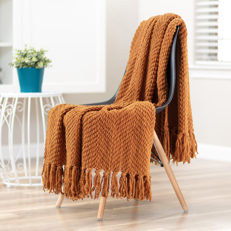 Jeté tricoté texturé , l 65 po x L 50, Pécan