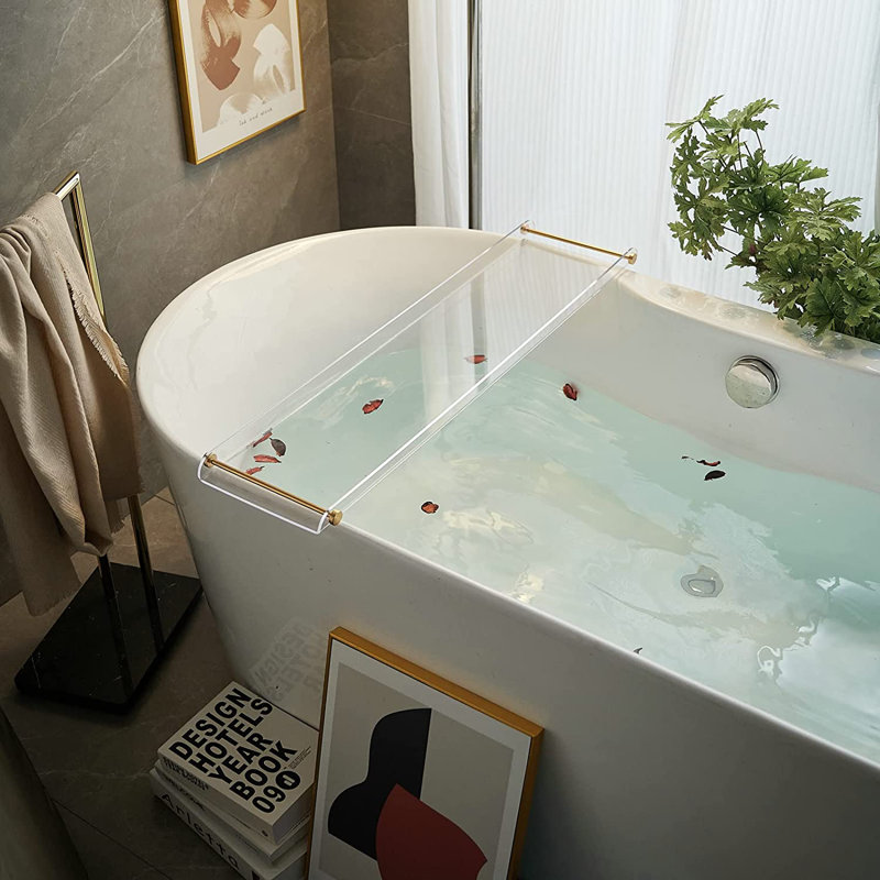 Clear Acrylic Freestanding Bathtub Tray with Gold Rails