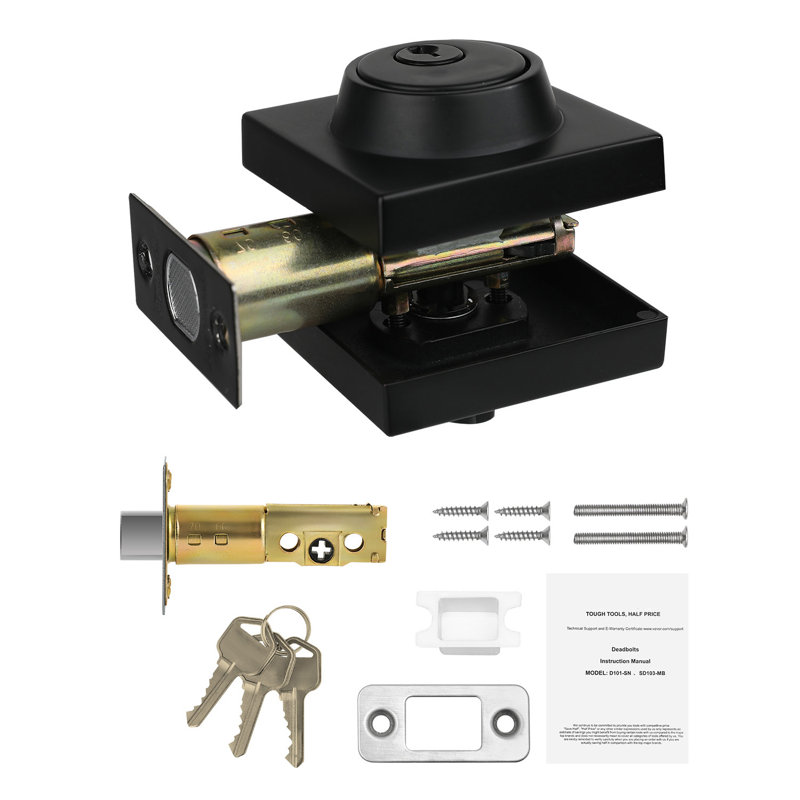 Deadbolt Lock, Keyed 1 Side, Featuring 3 Keys, Square Single Cylinder Dead Bolt, Full Metal, Matte Black, Compatible with Standard Size Interior and Exterior Doors