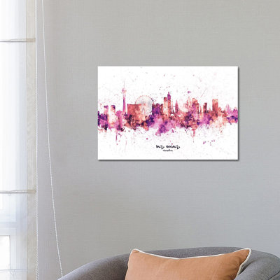 Las Vegas Nevada Skyline Splash Pink by Michael Tompsett - Wrapped Canvas Print