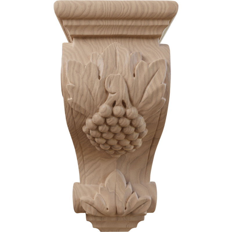 Hand-Carved Mahogany Medium Grape Corbel, 4.5" x 5" x 10"