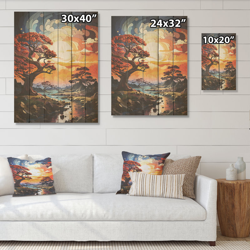 Baobab africain aux couleurs de l'arc-en-ciel I - arbre, baobab, art sur bois de pin naturel, H 40 po x l 30 po