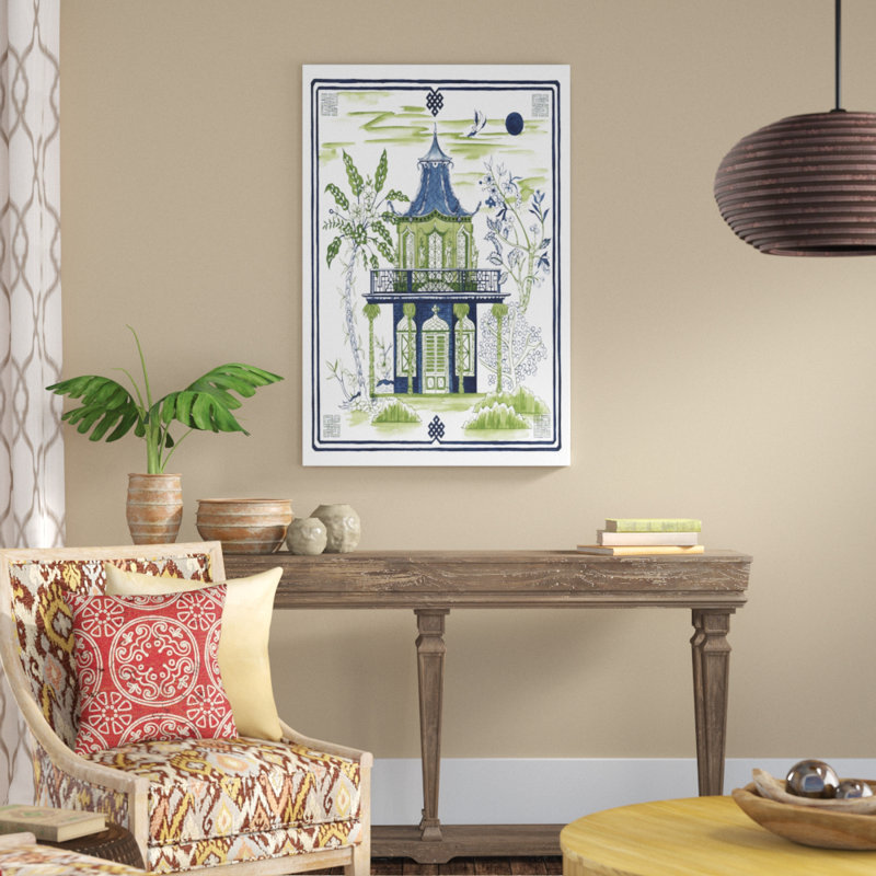 Pagoda Visit II by Melissa Wang - Painting Print, 122cm H x 81cm W, Black Floater Framed