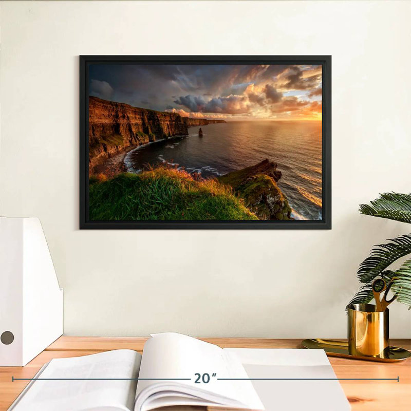 Cliffs Of Moher Before Dark, Floating Frame Black, 13" X 9"