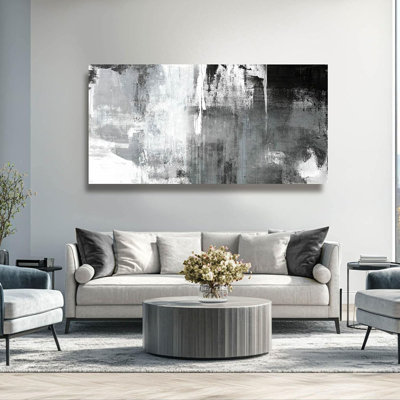 Black And White Wall Paintings Abstract Wall Decorations Canvas Prints Poster Wall Art 24”X48” Home Decor Grey Artwork Painting Pictures For Living Room Dinning Room