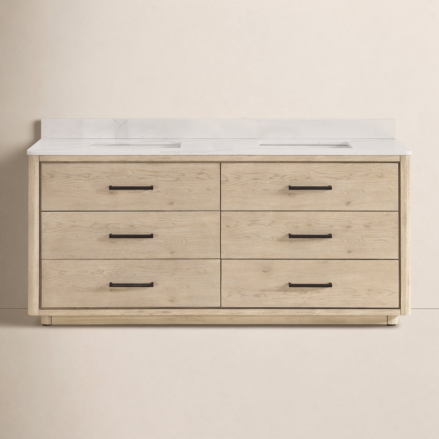 Porto 72'' Double Bathroom Vanity, Natural Oak, Matte Black