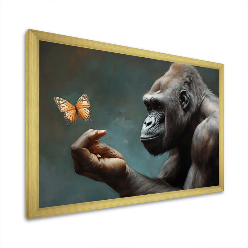 «Gorillas Gentle Touch», impression sur toile, Cadre doré simple, H 34 po x l 44 po x P 1,5 po
