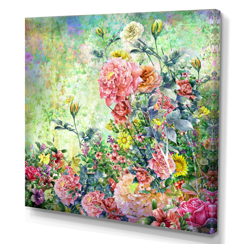 «Modern Modern Pink And Green Summer Garden III», reproduction d'art sur toile, H 36 po x l 36 po x P 1,5 po, Toile tendue