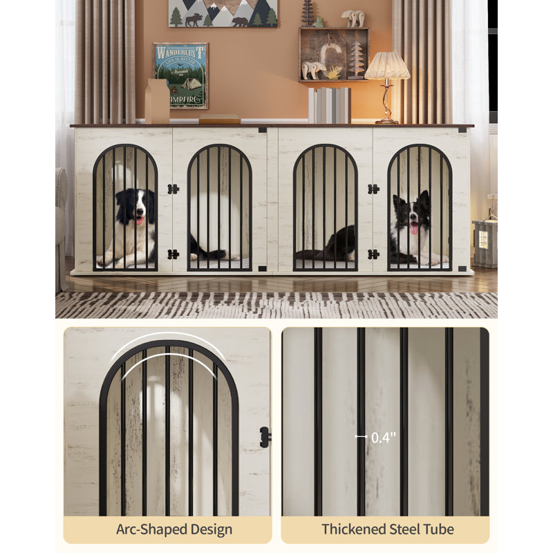 71" White and Brown Heavy Duty Dog Crate Furniture with Divider