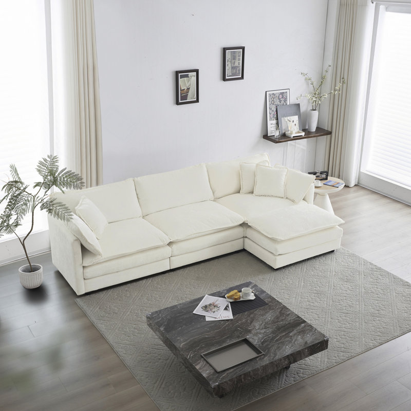 Canapé modulaire surdimensionné en L modulaire, Chenille blanche, H 33 po x l 111,5 po x P 35 po