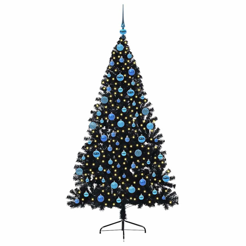  Artificial Pre-lit Christmas Tree PVC, Black/Blue, 5.91' H