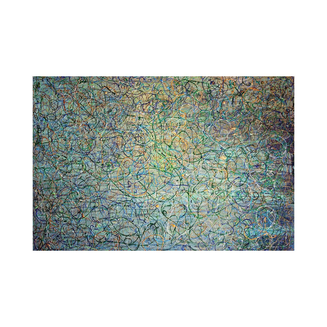 Gold Aqua Jackson Pollock Inspired I by Irena Orlov - Wrapped Canvas Gallery-Wrapped Canvas Giclée