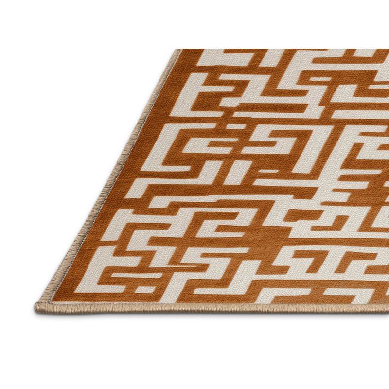 Tapis brun treillis lavable à la machine, Carré 7 pi