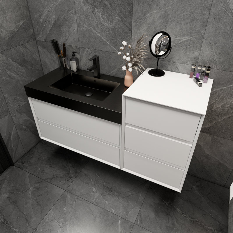 Golitz 55'' Single Bathroom Vanity with Stainless Steel Top, Glossy White