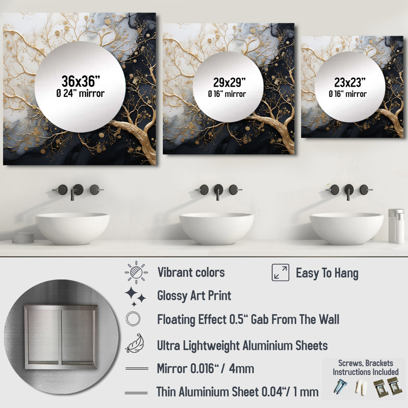 Medor - Art mural miroir carré pour la salle de bain, 36 po x 36 po