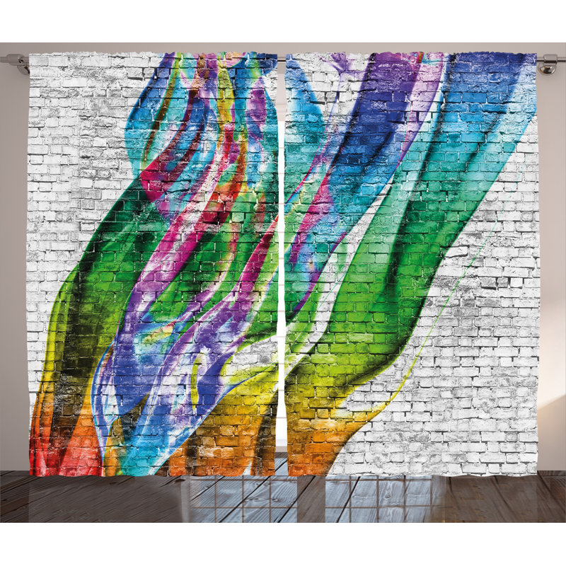 Colorful Grunge Rustic Home Decor Graphic Print Semi-Sheer Rod Pocket Curtain Panels, 54" W x 90" L
