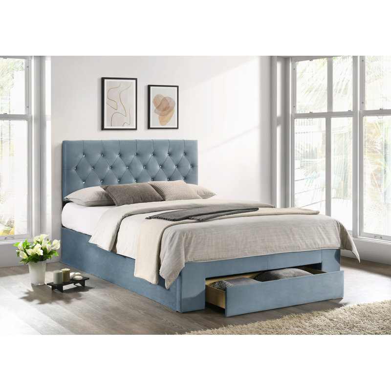 Aerilyn Upholstered Drawers Bed, Single (3'), Light Blue