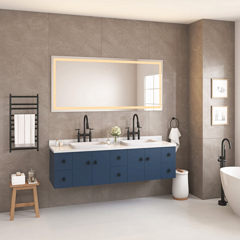 Miroir de salle de bain à DEL 96 po x 36 po avec façade et rétroéclairage, miroir de meuble-lavabo mural, antibuée, mémoire, 3 couleurs, réglable en continu