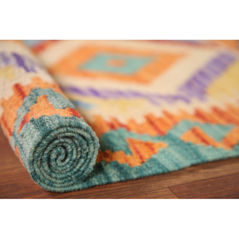 Geometric Kilim Reversible Wool Rug 3x4