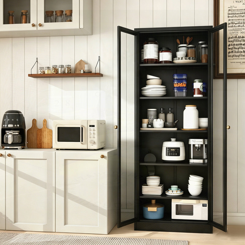 Grand rangement avec 5 tablettes réglables, armoire autoportante, Black