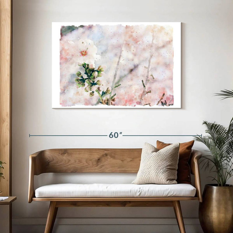 Aquarelle fleur de cerisier blanc, H 30 po x l 45 po