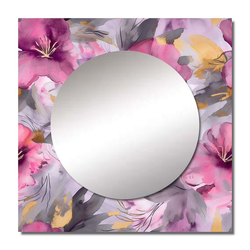 Ghirasim - Miroir floral hibiscus carré pour décoration murale, 23 po x 23 po