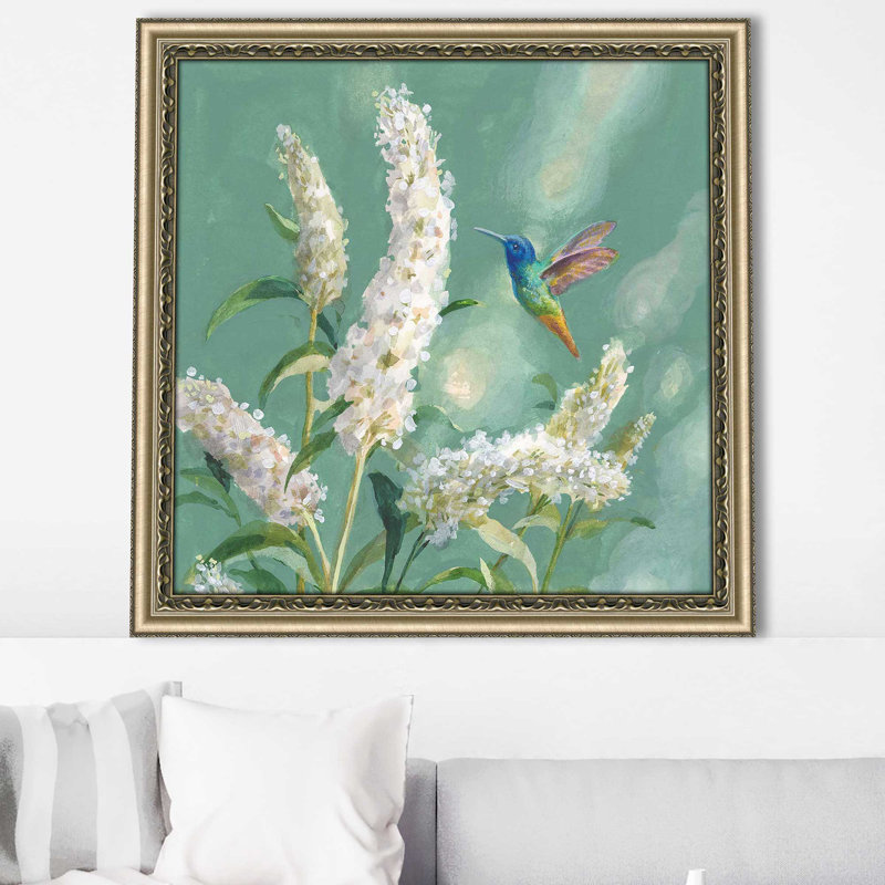 «Hummingbird Spring II (Square)» par Danhui Nai, reproduction, Encadrement champagne, H 25,5 po x l 25,5 po x P 1 po