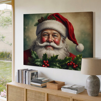 Canvas A Cheerful Classic Santa Claus Portrait Featuring A Jolly Face Wall Art With Rosy Cheeks And A Fluffy White Beard Adorned With Canvas Wall Art