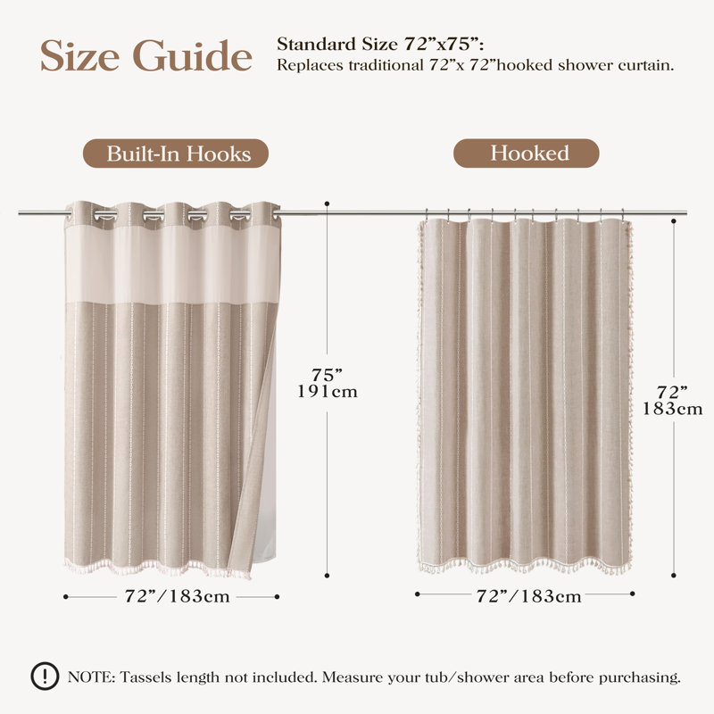 Rideaux de douche Boho, H 75 po x l 72 po, Taupe