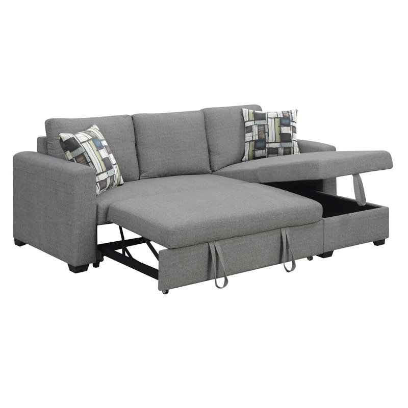 Canapé-lit modulaire réversible gris, Tissu gris, Orienté à gauche (vu de face)