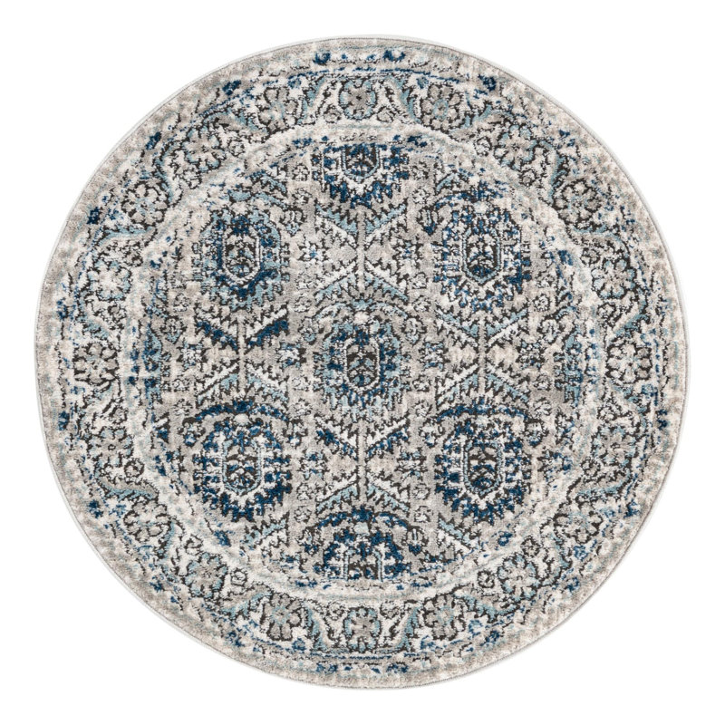 Tapis gris / ivoire / bleu Weingartner, Rond 3 pi 3 po