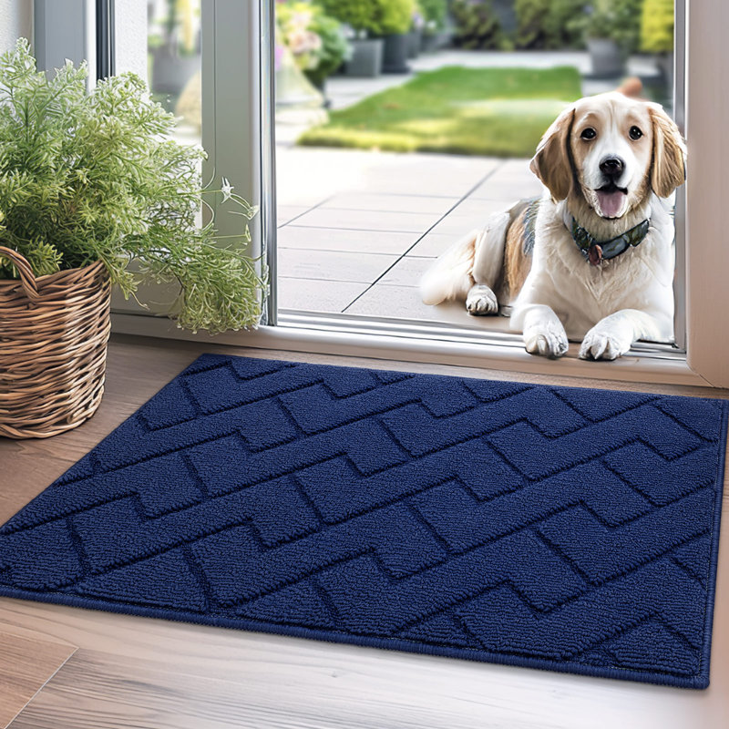 Dirt Trapper Non Slip Backing Washable Door Mat, navy blue, 31.5*20