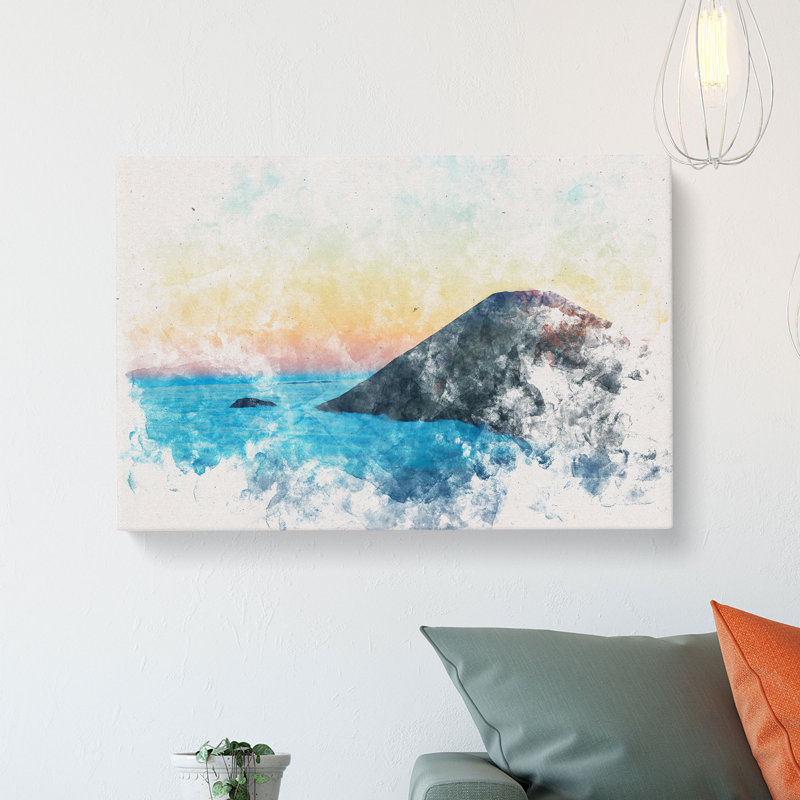 Mount Sumbing in Indonesia Watercolour - Wrapped Canvas, 60cm H x 91cm W x 4cm D