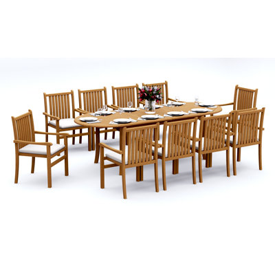 9 Pcs Grade-A Teak Wood Dining Set: 94" Double Extension Oval Table And 8 Cahyo Stacking Arm Chairs #11CH2208