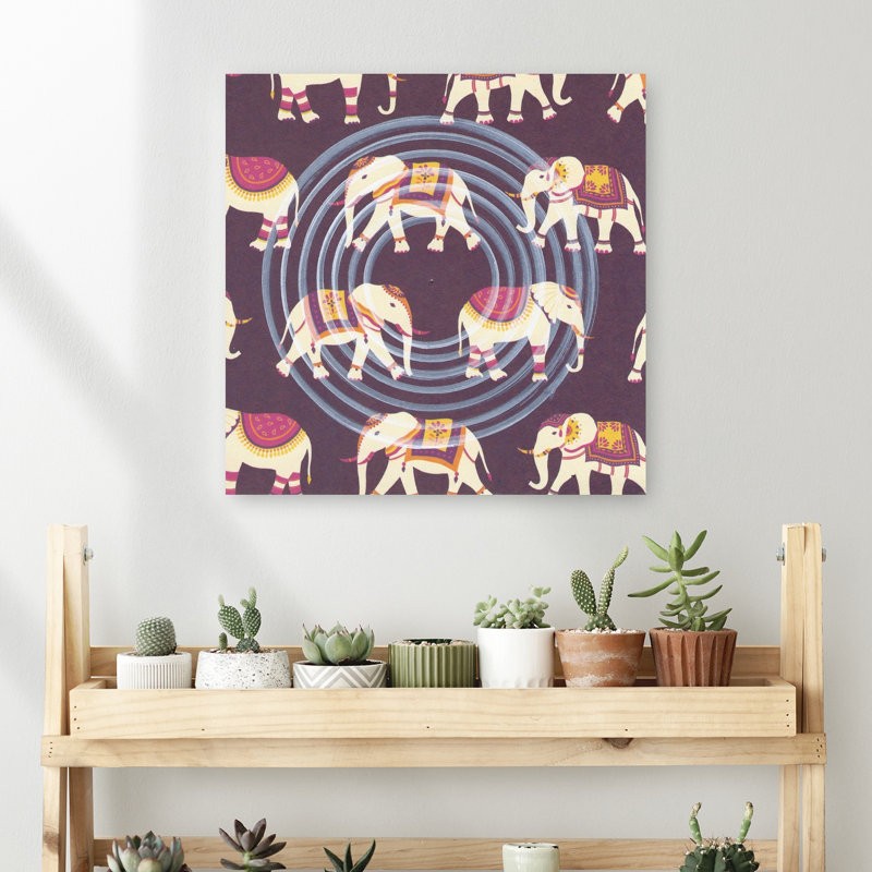 Ornement orné de cercles d'éléphants, art mural contemporain, H 18 po x l 18 po